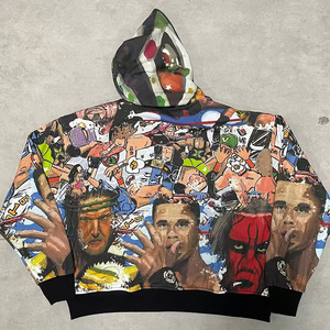 <span class=keywords><strong>Graffiti</strong></span> personnalisé imprimé Anime graphique de haute qualité coton éponge français Vintage <span class=keywords><strong>tapisserie</strong></span> tissé fermeture éclair à capuche - Product Image 4