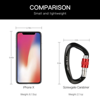 Mousqueton robuste en alliage d'aluminium léger, forme D, coloré, à verrouillage automatique, charge de rupture 25 kN, pour usage extérieur