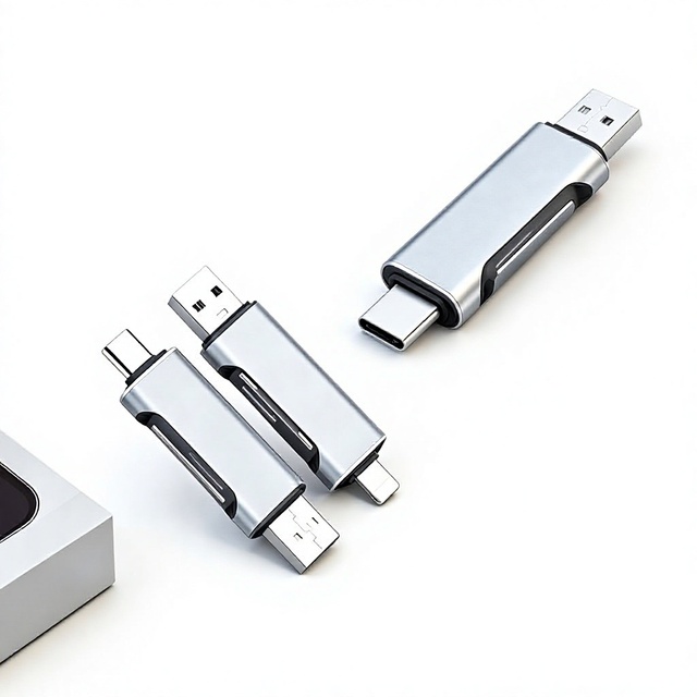 Type-C Aluminum Alloy Card Reader for Interface for for Devices; Supports SD/TF Cards USB Flash Drives OTG