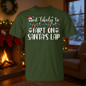 Camiseta navideña familiar a juego con la frase «Más propenso a reírse en las rodillas de Papá Noel» - Product Image 3