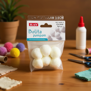 Pompon Ilan Bolita 3.0Cm Bianco per Decorazioni Artigianali e Progetti Fai-da-Te - Product Image 3