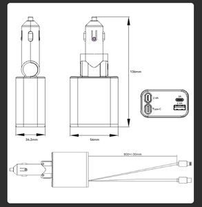 ABS 100W PD QC 2 porte di tipo C <span class=keywords><strong>USB</strong></span> a doppio cavo retrattile accendino sigaro ricarica rapida caricabatteria <span class=keywords><strong>per</strong></span> <span class=keywords><strong>auto</strong></span> iPhone - Product Image 2