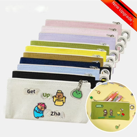 Nouvelle trousse à crayons en toile unie avec motif ours de dessin animé, style Normcore/Minimaliste, porte-documents DIY en coton zippé pour le commerce extérieur