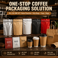 Sachet de café personnalisé avec logo, 280 microns, valve unidirectionnelle, haute barrière, pochette verticale pour grains de café