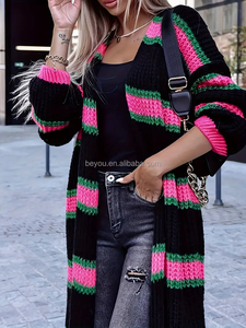 <span class=keywords><strong>Cardigan</strong></span> Lungo Multicolore a Righe Rosa e <span class=keywords><strong>Verde</strong></span> per <span class=keywords><strong>Donna</strong></span> - Product Image 3