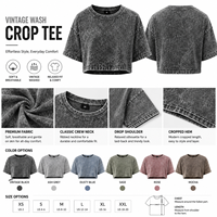 T-shirt court vintage délavé à l'acide pour femme, coupe oversize et carrée, manches courtes, style streetwear décontracté, délavé minéral, tee-shirt court d'été