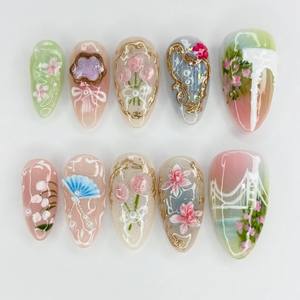 Uñas Postizas Reutilizables Hechas a Mano, Estilo Dulce, Diseño <span class=keywords><strong>de</strong></span> Conchas Marinas <span class=keywords><strong>de</strong></span> Verano, Cobertura Completa, Disponibles para Uso Diario - Product Image 4