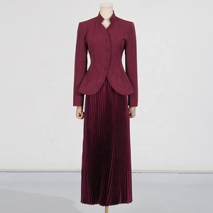 OUDINA - Conjunto <span class=keywords><strong>de</strong></span> <span class=keywords><strong>Dos</strong></span> <span class=keywords><strong>Piezas</strong></span> <span class=keywords><strong>de</strong></span> Alta Gama <span class=keywords><strong>para</strong></span> Mujer, Estilo Casual y Elegante, con Bordado, Falda Plisada <span class=keywords><strong>de</strong></span> Cintura Alta y Blazer - Product Image 2