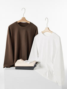 T-shirt à manches longues en jersey pour homme, col rond, ample, en coton 100%, 300g, couleur unie, design vierge, anti-boulochage, pour l'hiver - Product Image 4