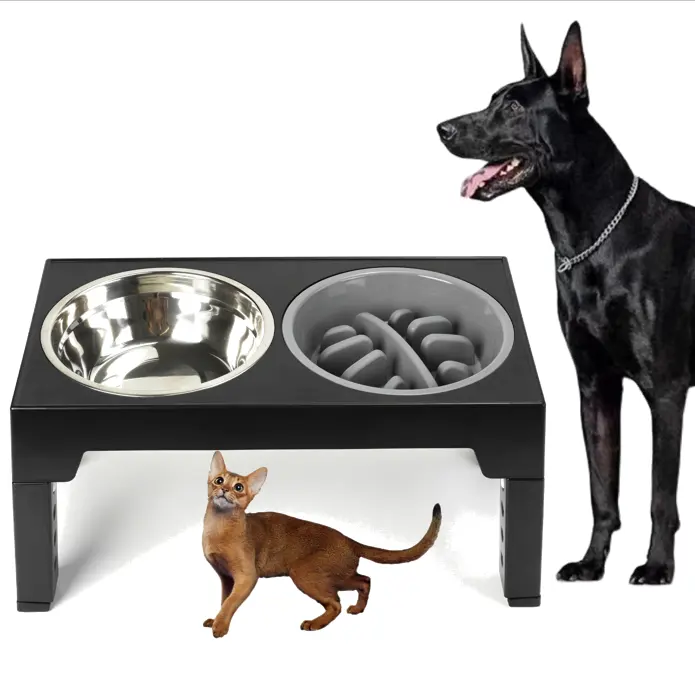 Elevated Dog Bowls 4 Height Adjustable Raised with 2 Stainless Steel Dog Food Bowls Non-Slip Dog Floating bowl Slow feeder