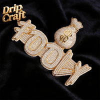 Nouveau Pendentif Hip-hop DIY en patchwork de lettres, motif sac à monnaie et bouton, en cuivre électroplaqué or véritable, incrusté de zircon