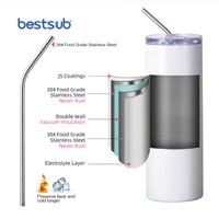 BestSub "Sublimacion" transfert de chaleur 600ml tasses isolées en acier inoxydable à double paroi gobelet maigre droit blanc avec paille
