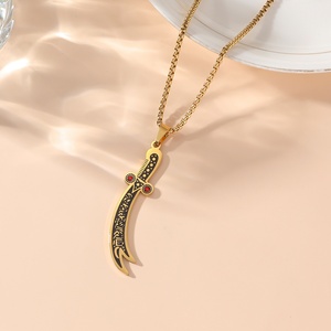 Collana con Ciondolo a Forma di Spada Scimitar <span class=keywords><strong>Zulfiqar</strong></span> Ali Gem, Gioielli Islamici Arabi in Acciaio Inossidabile PVD, Moda Musulmana, Vendita all'Ingrosso per Eid - Product Image 4