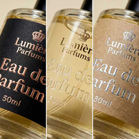 Étiquette personnalisée pour flacon de parfum écologique, papier texturé, gaufrage 3D, autocollant estampé à chaud pour flacon de parfum de niche en verre