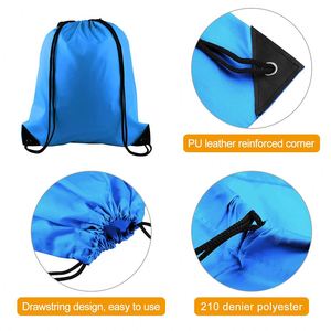 Hot Sale Large Capacity <b>Waterproof</b> Nylon Backpack Portable Foldable Blue Polyester <b>Drawstring</b> <b>Bag</b> With Your Own Logo - Product Image 3
