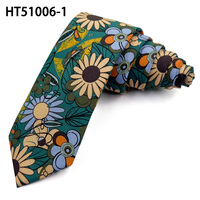 Corbata de Algodón con Estampado de Girasoles Azul Verdoso para Uso Diario, Corbata Personalizada con Logotipo para Hombre, Fabricante de Corbatas