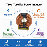 Inducteur de puissance toroïdal à noyau Sendust T106 10uH-10mH pour onduleur PFC, haute courante, Q élevé, faible DCR, 1A-10A, bobine d'induction DIP haute fréquence pour