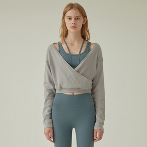 SUHE TS-004 Top de Yoga con Cuello Cruzado, Manga Larga, Asimétrico, para Mujer, Ropa Deportiva, Blanco, Negro, Gris, Gris Pizarra HN72 - Product Image 3