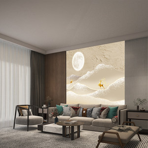 Carta <span class=keywords><strong>da</strong></span> Parati Murale 3D Impermeabile con <span class=keywords><strong>Cervo</strong></span> Dorato, Montagna e Luna per Decorazione Interna di Soggiorno e Camera <span class=keywords><strong>da</strong></span> Letto - Product Image 3