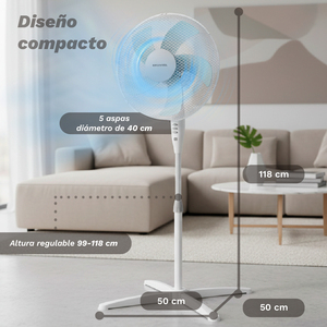 Ventilatore a piedistallo Grunkel 50W 3 velocità Base a forma di X bianca - Product Image 3