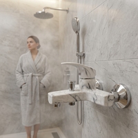 Robinet de douche 3 voies moderne de style hôtelier chinois, en plastique avec finition marbre, à poignée unique, jet de pluie, avec mitigeur et cartouche céramique