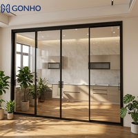 GONHO Kaca Geser Dapur Modern Berbahan Aluminium Alloy Anti Badai Tahan Air, Kaca Tempered Double Glazing Putih untuk Interior