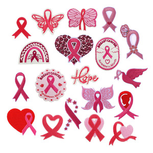 Graziose attività di pubblica utilità Slogan donna seno salute <span class=keywords><strong>nastro</strong></span> rosa logo ferro su toppe ricamate - Product Image 1