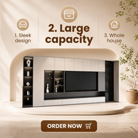 Mueble de TV Moderno Integrado, Mueble Multimedia de Superficie Mate de Lujo, Almacenamiento Completo para Sala de Estar de Villa