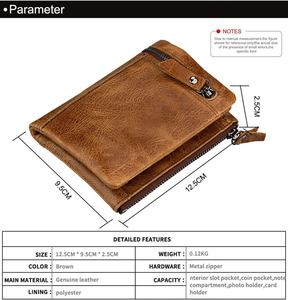 Portefeuille court pour homme en cuir de vache véritable avec blocage RFID, portefeuille décontracté pour affaires avec fermeture éclair, en cuir véritable - Product Image 3