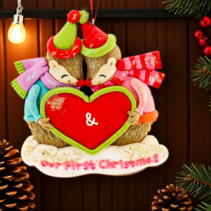 Tùy Chỉnh Handmade Giáng Sinh Vài Nhím Gia Đình 2 Tình Yêu Trái Tim Treo Trang Trí Cho Xmas Vài Với Trái Tim Cho Món Quà Đầu Tiên Trang Trí Nội Thất - Product Image 1