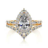 Offre Spéciale – Ensemble de Bagues de Fiançailles en Or Jaune 14K avec Diamant de Laboratoire Taille Poire Couleur D Pureté VS1 et Halo