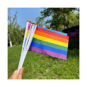 Venta al por mayor Mini de mano Arco Iris transgénero LGBTQ Bisexual progreso orgullo bandera poliéster y algodón banderín ondeante - Product Image 3
