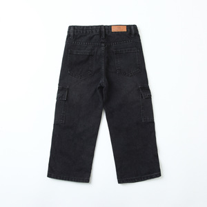 Nouveau pantalon <span class=keywords><strong>cargo</strong></span> en jean <span class=keywords><strong>noir</strong></span> délavé et doux pour enfants, coupe droite ample avec poches latérales, pour 9 ans - Product Image 2
