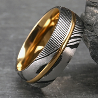 Boman Jewelry 8mm Vente en gros Bijoux en acier damas Anneaux de mariage en or jaune pour hommes Bague poignard damas
