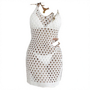 Vestido de playa hueco con apliques de ganchillo hecho a mano para mujer, cubrebikini de punto a máquina, sin mangas, estilo bohemio, ecológico, 100% poliéster - Product Image 3