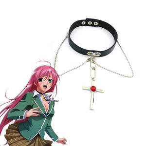 Accesorios de Cosplay, <span class=keywords><strong>Collar</strong></span> de Cuero, Rosario para Vampiro, <span class=keywords><strong>Collar</strong></span> con Colgante de Cruz de Anime Akashiya Moka - Product Image 1