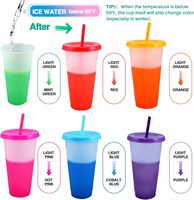 10pcs-set 24oz 710ml sans BPA nouveauté réutilisable paillettes tasse froide gobelet réutilisable en plastique couleur changeante tasses avec paille