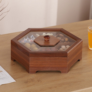 Plateau à fruits secs en bois de noyer de style japonais avec compartiments pour collations et bonbons, design minimaliste moderne pour la maison - Product Image 3