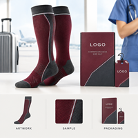 Chaussettes de compression sportives bordeaux avec tableau de mesure du mollet, manchette plus large, bout plat, soutien gradué, ajustement parfait, échantillon approuvé