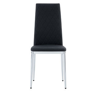 Modern Black PU Leather Dining Chair with Diamond Quilted High Back and <b>Chrome</b> Square <b>Legs</b> for Restaurant Hotel Wedding Venue - Product Image 6