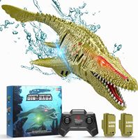 Bateau télécommandé RC Crocodile Dinosaure 2,4 GHz avec module d'éclairage LED, piles incluses, jouet pour lac et piscine
