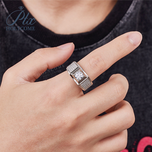 Anillo de plata 925 para hombre 1ct D VVS1 Moissanite redondo brillo brillante compromiso perfecto aniversario boda joyería diaria MA087 - Product Image 4