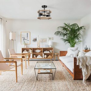 Retro Semi Flush Mount <strong>Ceiling</strong> Light Fixture, <strong>Rustic</strong> Vintage Wood <strong>Ceiling</strong> Light Black Metal, Industrial Farmhouse <strong>Ceiling</strong> <strong>Lamp</strong> - Product Image 6