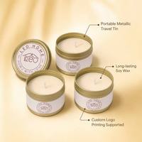 Mini bougie parfumée en cire de soja avec couvercle doré en aluminium, bougie aromatique portable pour la maison, étiquette personnalisée, coffret cadeau complet blanc, spa