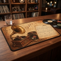 Tapis de bar rétro vintage, calendrier 2027, vinyle, gramophone, tapis de table lounge, tissu RPET, 30 x 90 cm, impression personnalisée