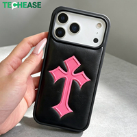 Coque magnétique pour iPhone 17, motif cœur chromé et croix, antichoc en PU, vente en gros, accessoire mobile personnalisé avec logo, fabrication OEM