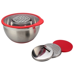 Tazón de mezcla de acero inoxidable con base roja y tapa hermética de diseño moderno para servir alimentos en el hogar. - Product Image 6