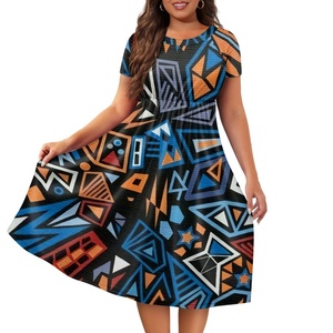 2025 Fashion Trendy Marshall Islands Polynesian Style Short <strong>Sleeve</strong> <strong>Midi</strong> <strong>Dress</strong> for Women Custom Wholesale <strong>Chiffon</strong> Natural Sexy - Product Image 3