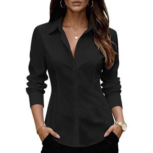 Camisa de Mujer sin Arrugas con Botones, Manga Larga, Cuello Clásico, Blusa Informal de Negocios, Tela Popelina, Tallas XS a 3XL - Product Image 1