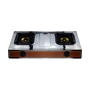 厨房炊具2眼铜燃烧器桌面炊具不锈钢燃气灶
